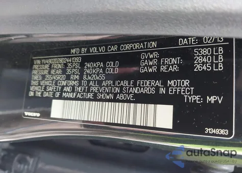 2013 Volvo Xc60 T6/T6 Platinum/T6 Premier Plus/T6 R-Design/T6 R-Design Platinum/T6 R-Design Premier Plus из США, поврежденный, VIN YV4902DZ8D2441393